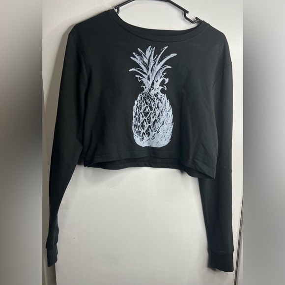 Pineapple Cropped Graphic Tee Shirt Long-Sleeve - Picture 1 of 2